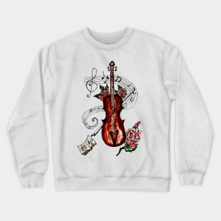 Brown Violin with Notes Crewneck Sweatshirt